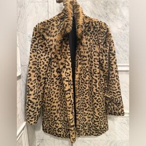 Zara  Trafaluc Outerwear Black & Brown Leopard Teddy Faux Fur Jacket Size S